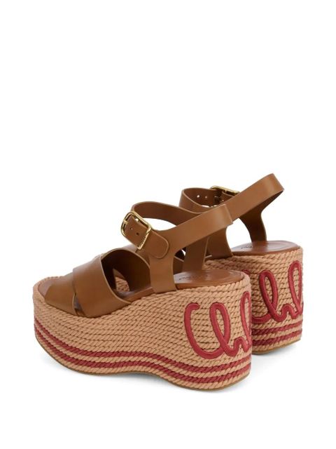 Chloé logo-embroidered platform sandals - Brown