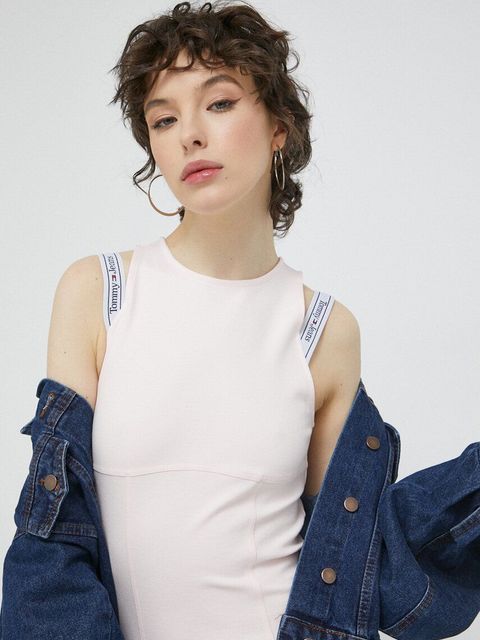 Tommy Jeans sukienka kolor różowy mini dopasowana