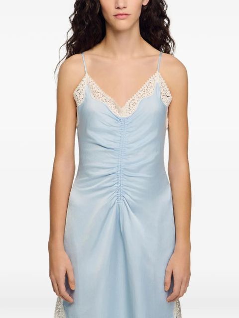 SANDRO ruched lace-detail dress - Blue
