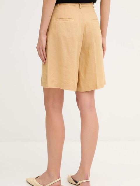 Sisley szorty lniane damskie kolor zielony gładkie high waist 4AGHL901K