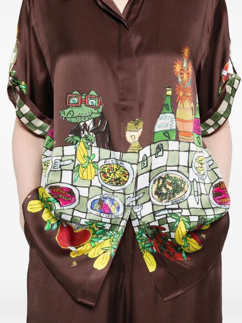 ALEMAIS Fredo illustration-print short-sleeve shirt - Brown