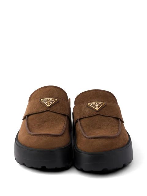 Prada nubuck flatform mules - Brown