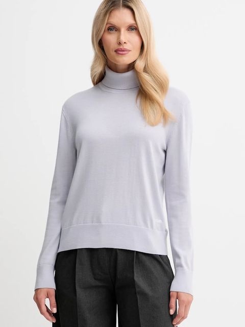 Calvin Klein sweter z dodatkiem wełny damski kolor fioletowy lekki z golfem LV044D371G - zdjęcie produktu nr 1