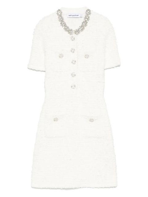 Self-Portrait embellished button-detailed mini dress - Neutrals - zdjęcie produktu nr 1