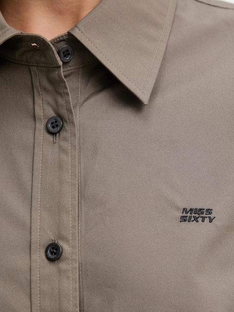 Miss Sixty koszula z domieszką jedwabiu damska kolor brązowy regular z kołnierzykiem klasycznym 6S3XJ5300B