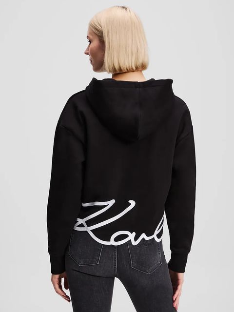 Karl Lagerfeld bluza HEM SIGNATURE damska kolor czarny z kapturem z aplikacją A3W20067 - zdjęcie produktu nr 1