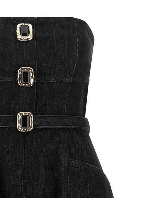 Self-Portrait jewel-button denim mini dress - Black - zdjęcie produktu nr 2