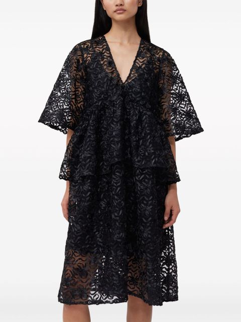 GANNI bow-pattern tulle minidress - Black