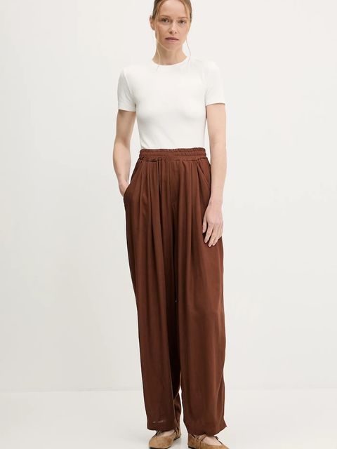 Answear.LAB spodnie z lnem damskie kolor brązowy proste high waist - zdjęcie produktu nr 2