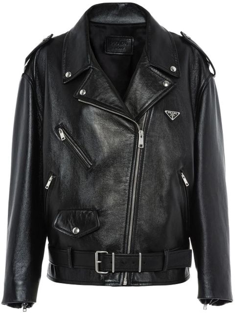 Prada triangle-plaque leather jacket - Black - zdjęcie produktu nr 1