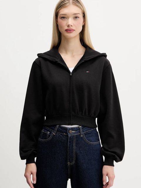 Tommy Jeans bluza bawełniana damska kolor czarny z kapturem gładka DW0DW21590 - zdjęcie produktu nr 1