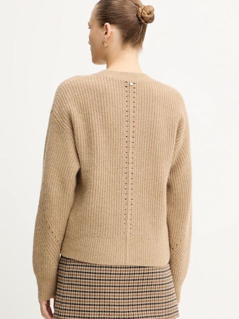 BOSS Orange kardigan z wełną damski kolor beżowy 50548940