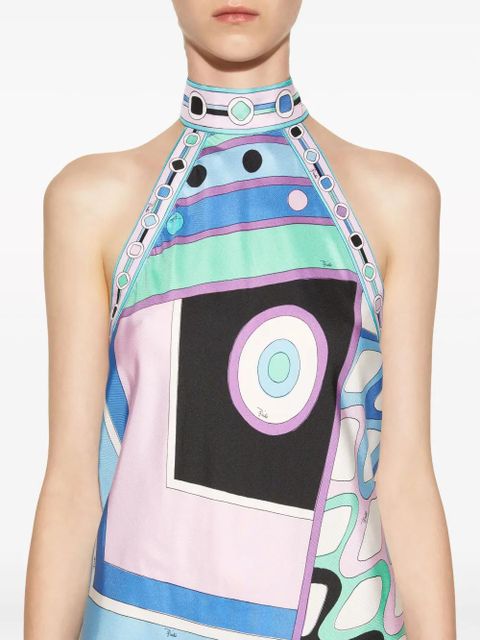 PUCCI Vivara-print halterneck silk dress - Blue