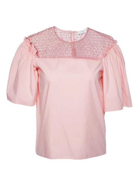 SANDRO pre-owned ruffled lace-yoke blouse - Pink
