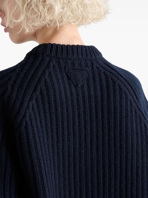 Prada ribbed-knit fur-collar sweater - Blue - zdjęcie produktu nr 2