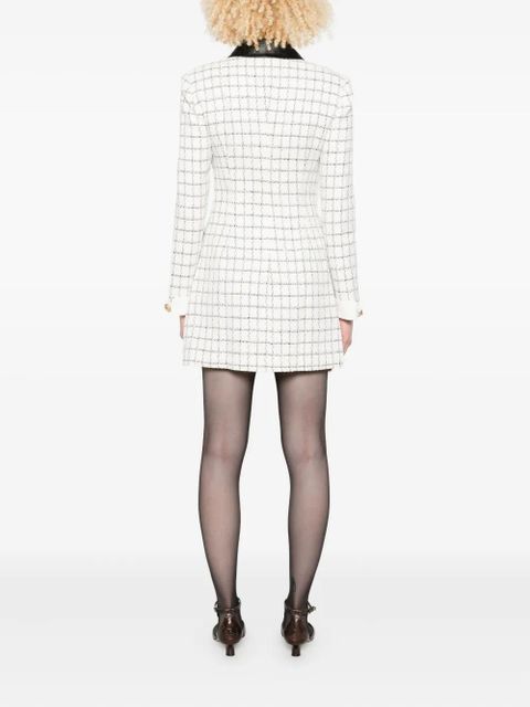 Self-Portrait checked leather-trimmed mini dress - White