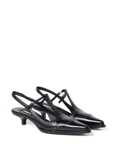 Miu Miu Brushed leather brogue slingback T-strap pumps - Black - zdjęcie produktu nr 2