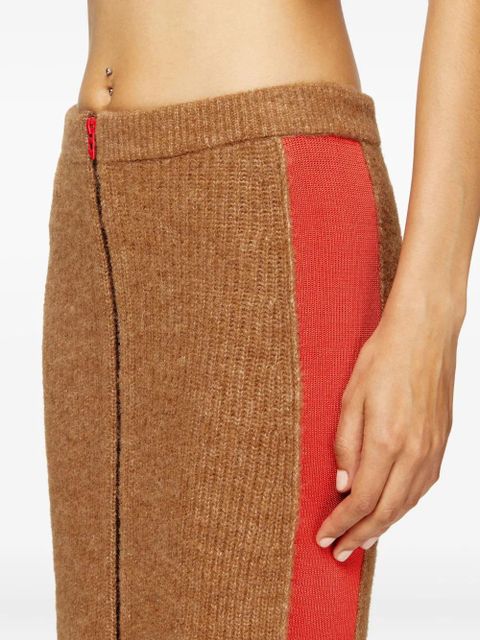 Diesel ribbed side-stripes zip-front midi straight skirt - Brown
