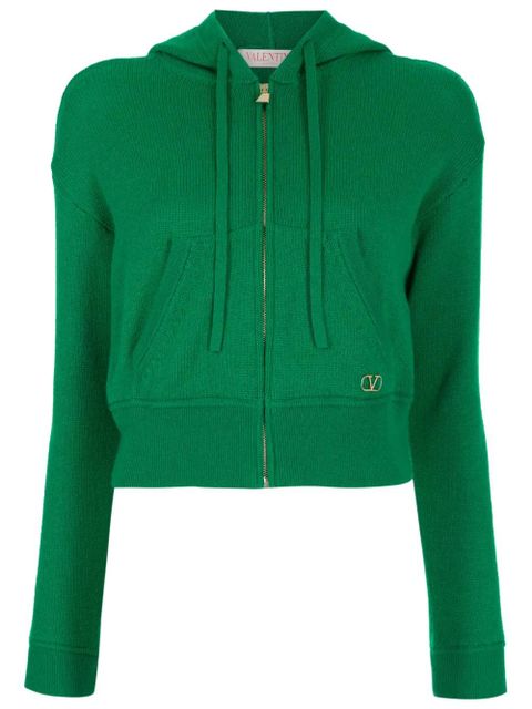 Valentino Garavani logo-plaque cashmere hoodie - Green - zdjęcie produktu nr 1