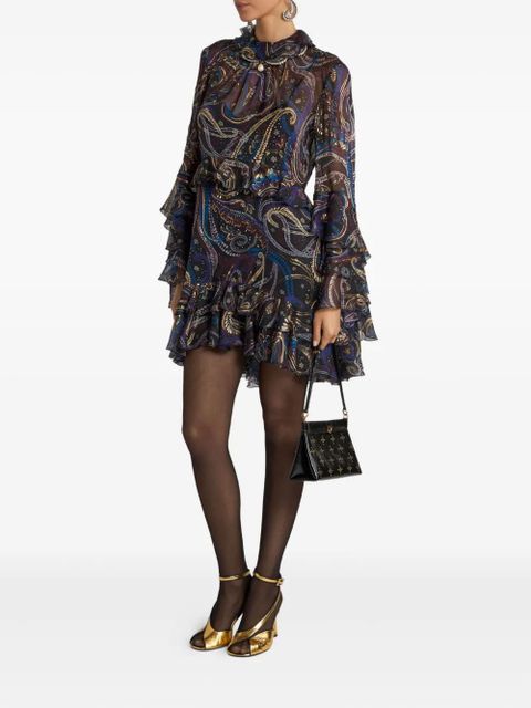 ETRO ruffled paisley foliage mini dress - Black