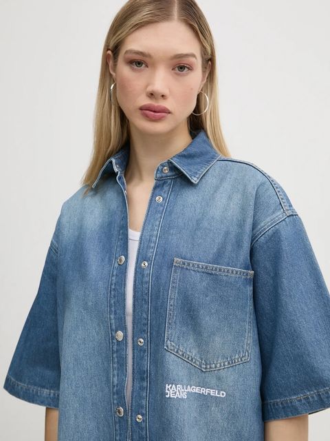 Karl Lagerfeld Jeans koszula jeansowa damska kolor niebieski relaxed z kołnierzykiem klasycznym A1W11008