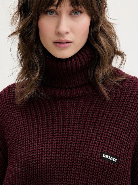 Rotate sweter z dodatkiem wełny damski kolor bordowy ciepły z golfem 1147342734