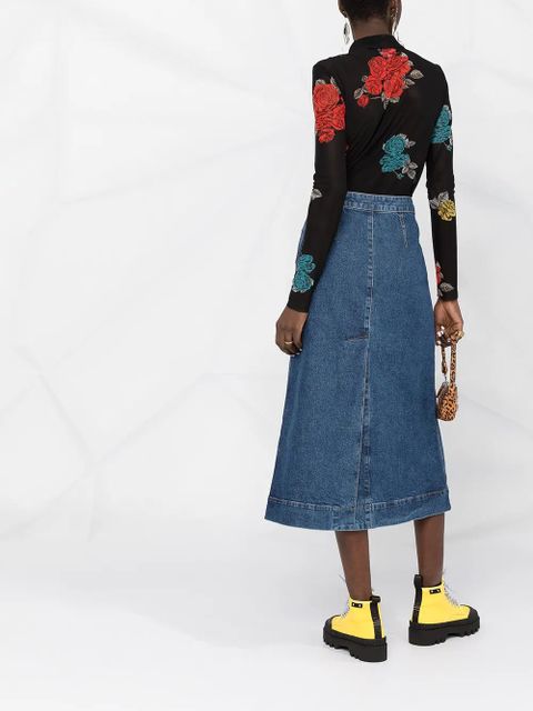 GANNI comfort stretch midi skirt - Blue