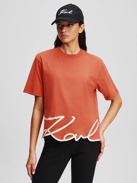 Karl Lagerfeld t-shirt bawełniany KARL SIGNATURE damski kolor pomarańczowy A1W17013 - zdjęcie produktu nr 1