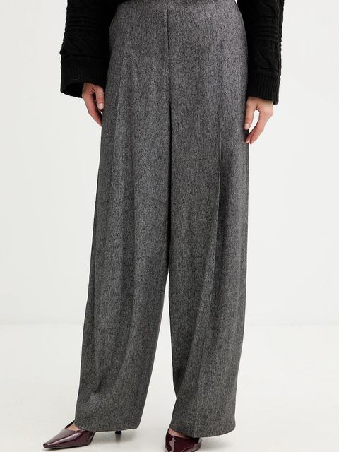 BOSS spodnie z domieszką wełny damskie kolor szary proste high waist 50548212 - zdjęcie produktu nr 1