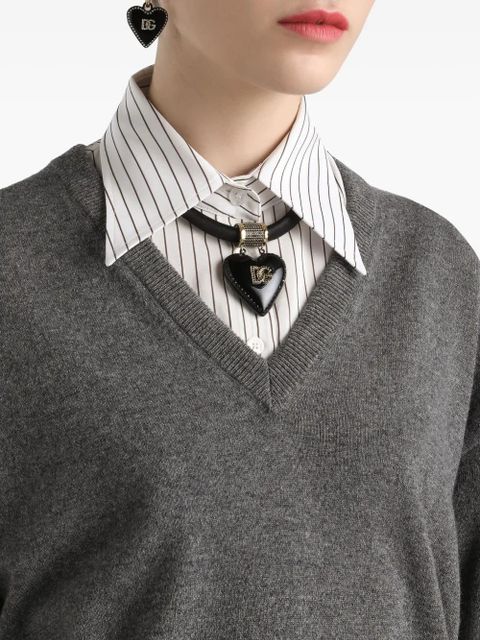 Dolce & Gabbana tie-detail V-neck sweater - Grey