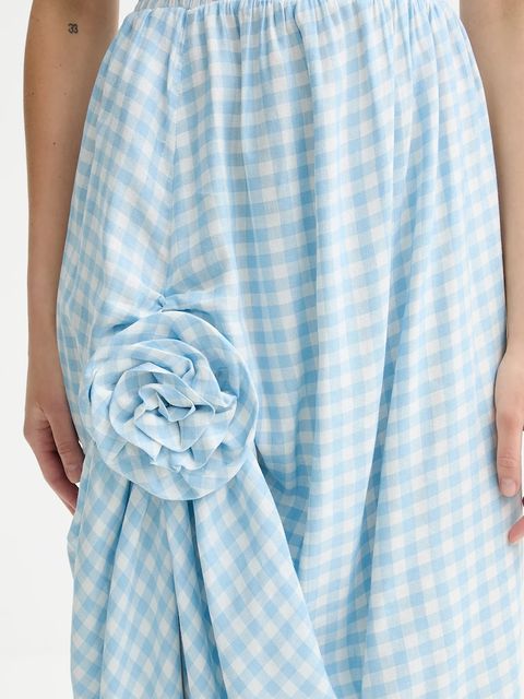 The Sleeper sukienka lniana kolor niebieski midi rozkloszowana ATDR01G027R