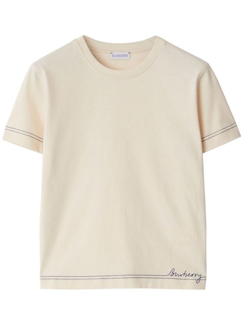 Burberry logo-embroidered cotton T-shirt - Neutrals - zdjęcie produktu nr 1