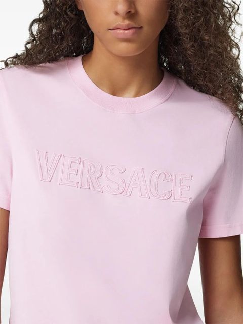 Versace logo-embroidered fringed T-shirt - Pink