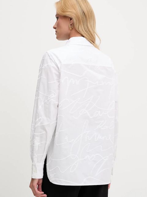 Karl Lagerfeld koszula bawełniana damska kolor biały regular z kołnierzykiem klasycznym A3W11021