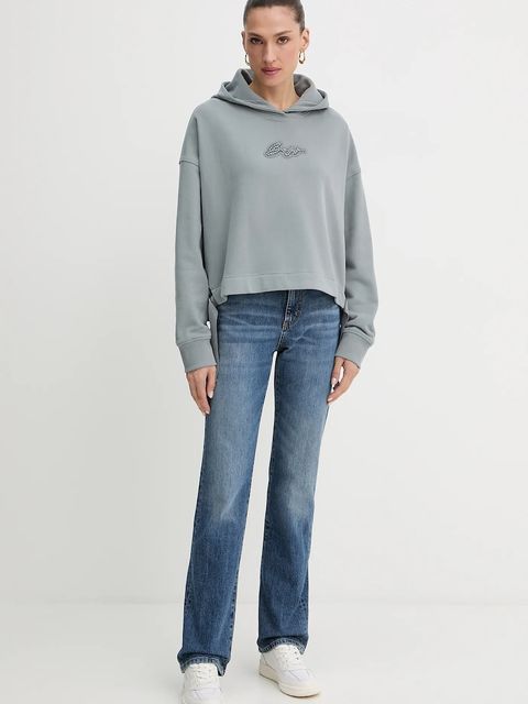 BOSS Orange bluza bawełniana damska kolor szary z kapturem z aplikacją 50545507 - zdjęcie produktu nr 2