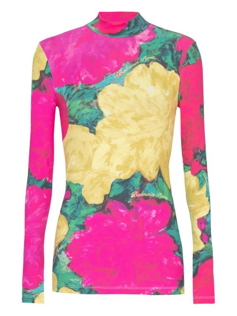 Balmain rose-print turtleneck top - Pink - zdjęcie produktu nr 1