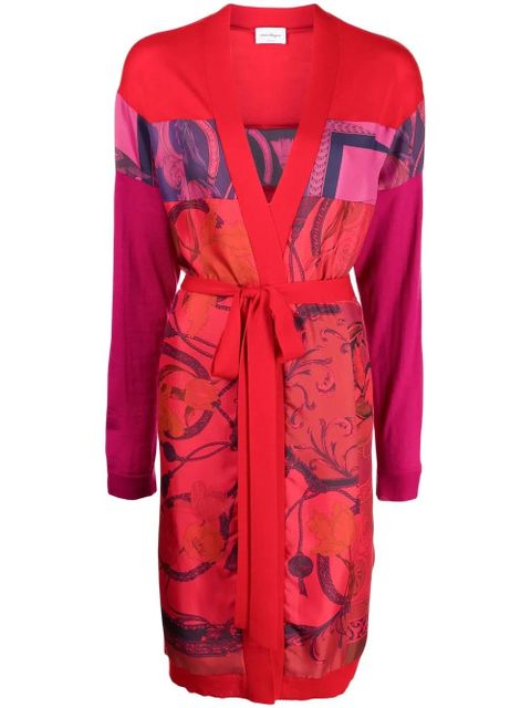 Ferragamo heritage-print long belted cardigan - Red - zdjęcie produktu nr 1