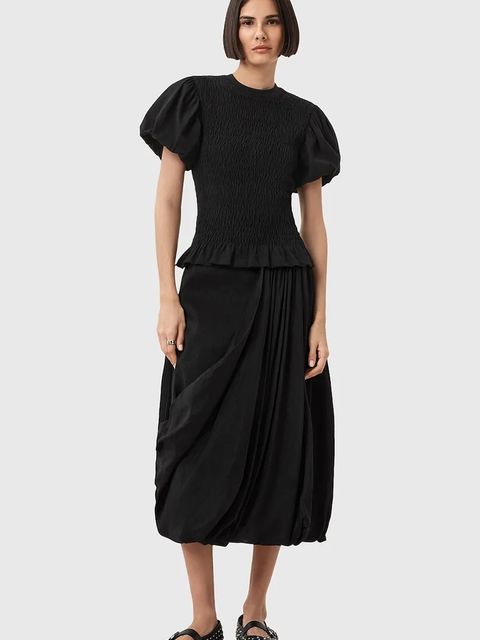 AllSaints spódnica NIA kolor czarny midi rozkloszowana W001RD - zdjęcie produktu nr 1