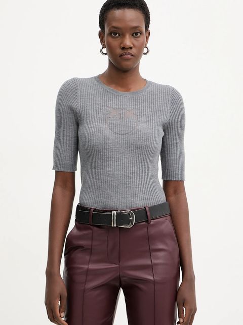 Pinko sweter wełniany damski kolor szary lekki