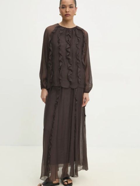 Answear.LAB spódnica kolor brązowy maxi rozkloszowana