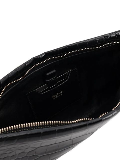 TOM FORD crocodile-effect ring-handle clutch bag - Black