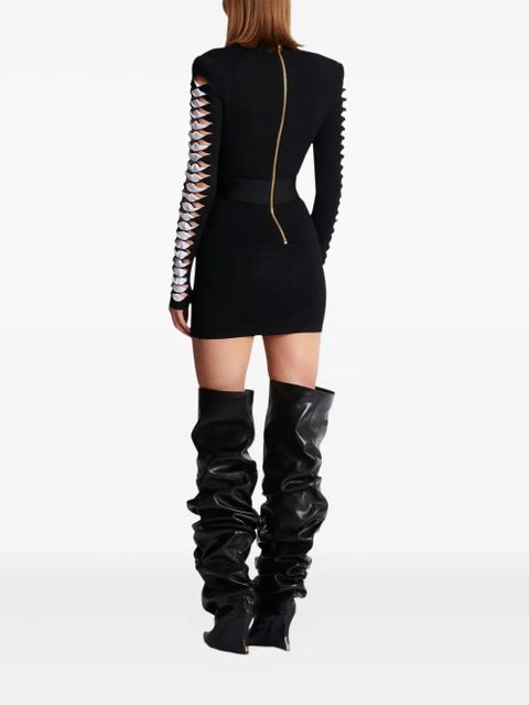 Balmain v-neck cut-out sleeve mini dress - Black