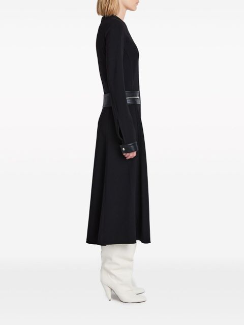 Proenza Schouler faux-leather trim long-sleeved midi dress - Black