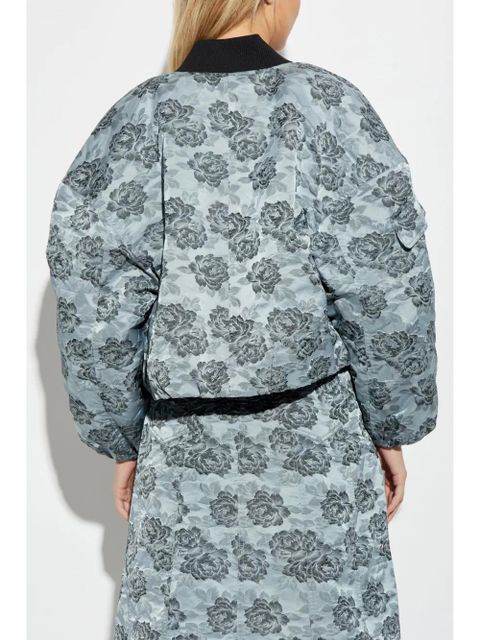 GANNI floral-pattern bomber jacket - Blue