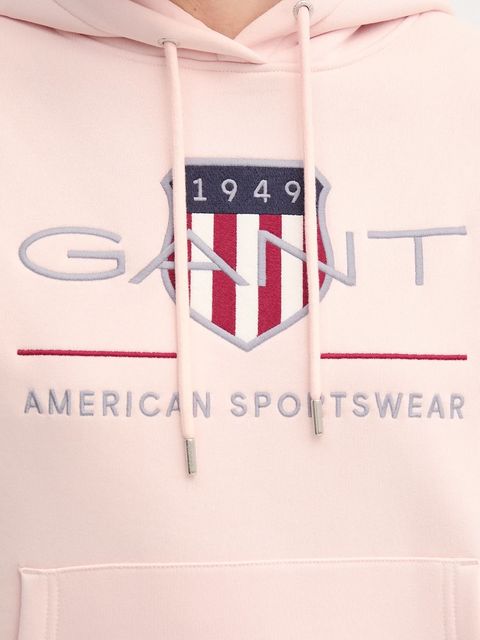 Gant bluza damska kolor różowy z kapturem z aplikacją 4200276