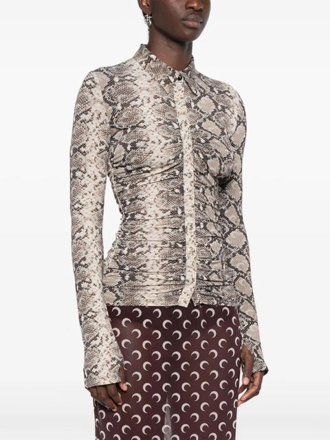 Marine Serre python-print draped blouse - Brown