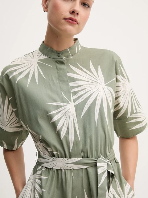 OUI sukienka bawełniana kolor zielony midi rozkloszowana 92864