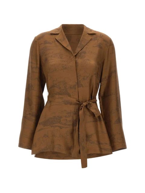 Max Mara Abituro landscape-print V-neck shirt - Brown - zdjęcie produktu nr 1