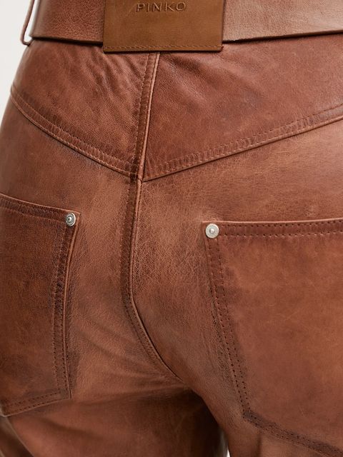 Pinko spodnie skórzane damskie kolor brązowy proste high waist 103896 A2I1