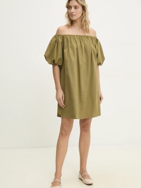 Answear.LAB sukienka z lnem kolor zielony mini oversize